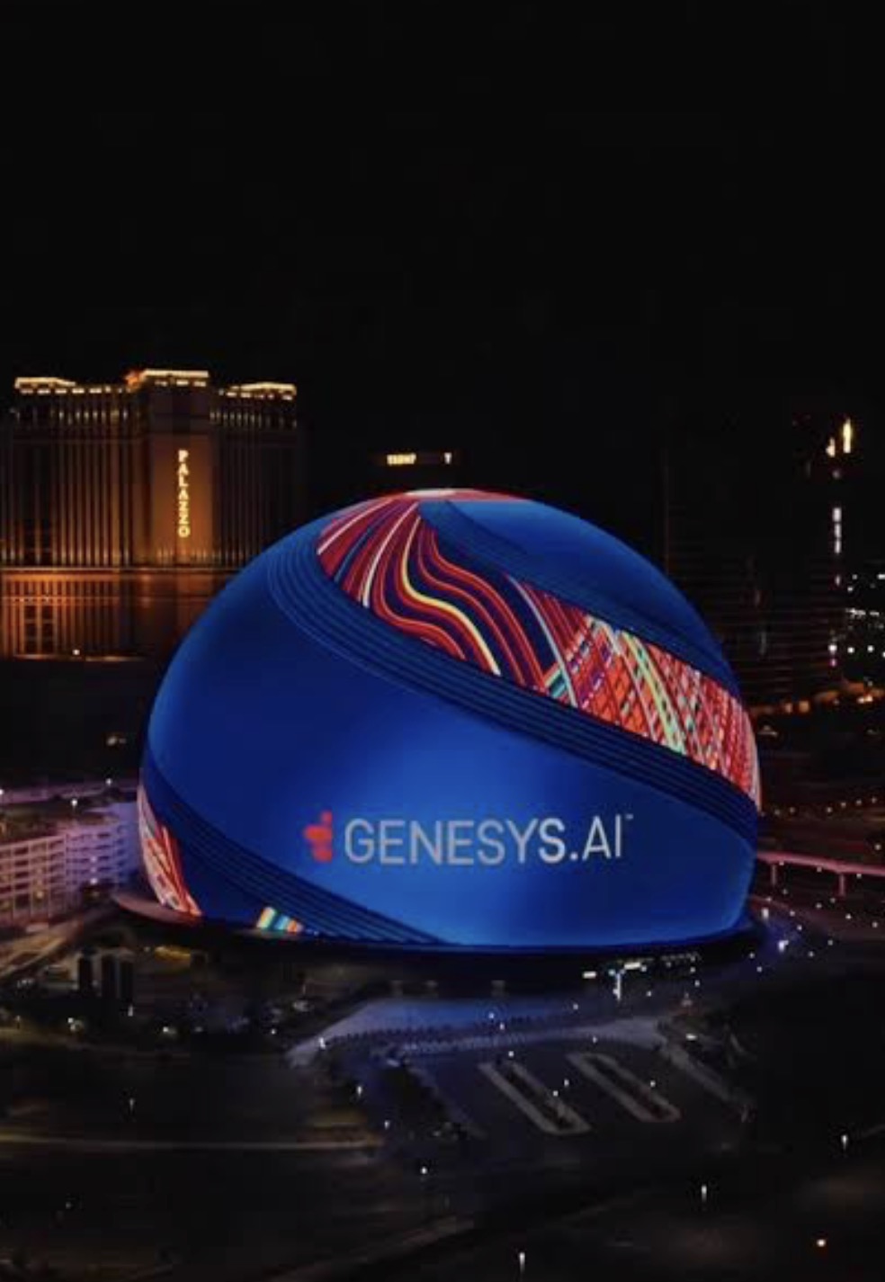 Genesys.AI branding on the Sphere in Las Vegas at Xperience 2026